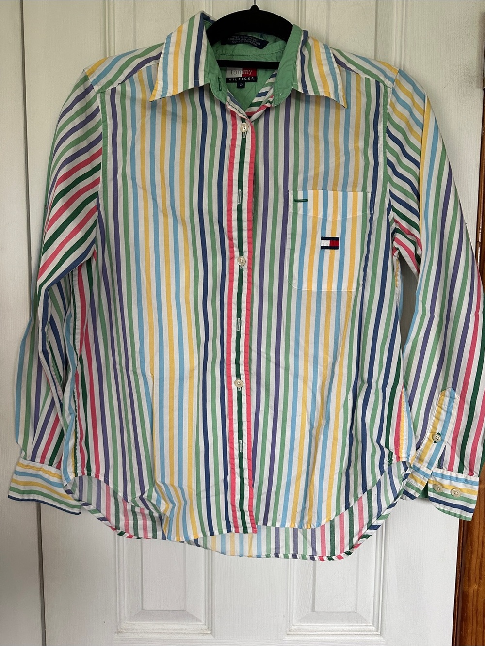 Tommy Hilfiger Multicolor Vertical Stripe Button-Down Shirt Vintage Y2K